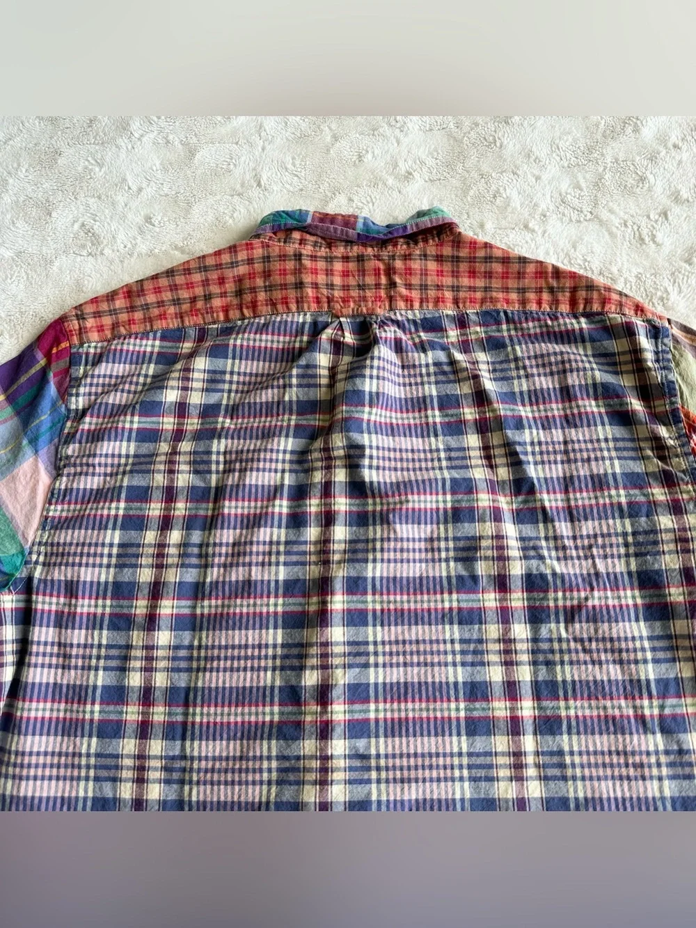 J Crew Patchwork Shirt Mens Large Multicolor Indian Madras Plaid Preppy Collared